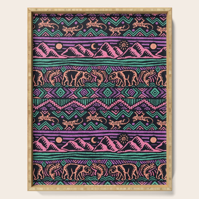 Mangatsika Mountain Stripe - Peach, Teal, Purple Serving Tray Gallery Image 1
