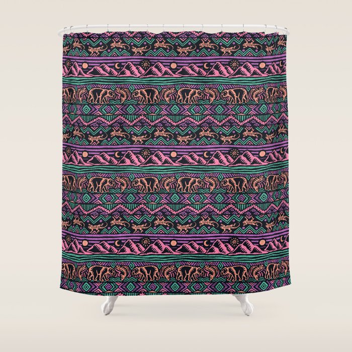 Mangatsika Mountain Stripe - Peach, Teal, Purple Shower Curtain Gallery Image 1