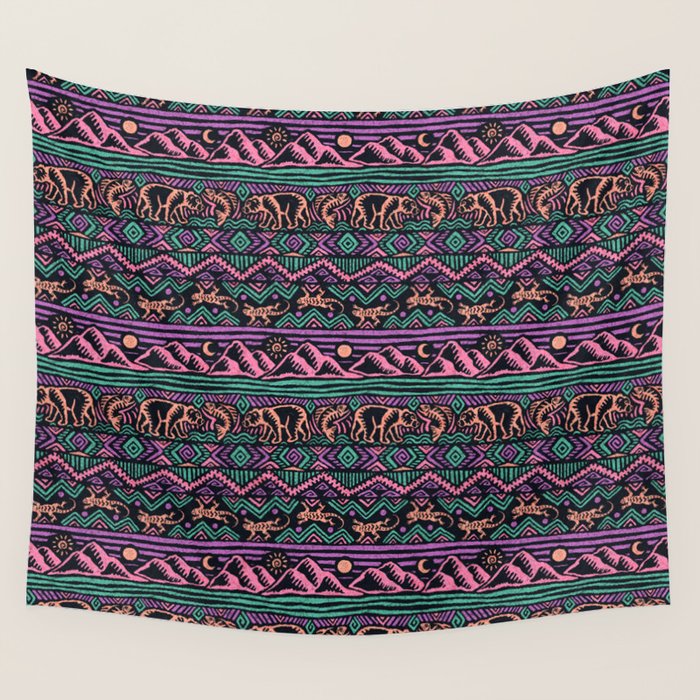 Mangatsika Mountain Stripe - Peach, Teal, Purple Wall Tapestry Gallery Image 1