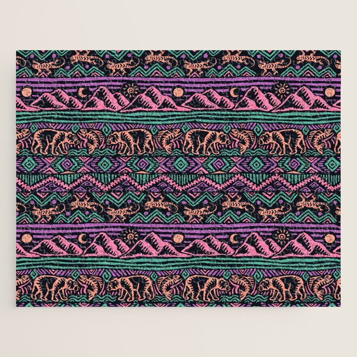 Mangatsika Mountain Stripe - Peach, Teal, Purple Jigsaw Puzzle