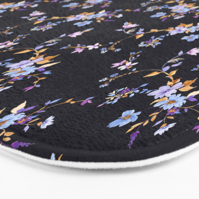 Tossed Watercolor Wildflowers - Midnight Bath Mat Gallery Image 3