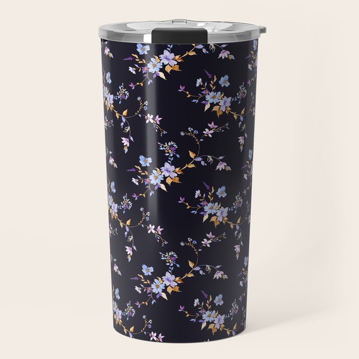 Tossed Watercolor Wildflowers - Midnight Travel Mug Gallery Image 1