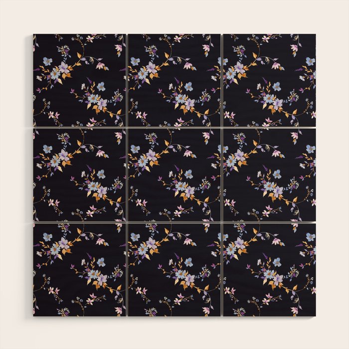Tossed Watercolor Wildflowers - Midnight Wood Wall Art Gallery Image 1