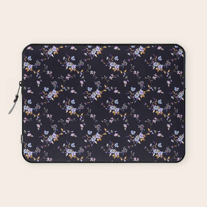 Tossed Watercolor Wildflowers - Midnight Laptop Sleeve Gallery Image 1