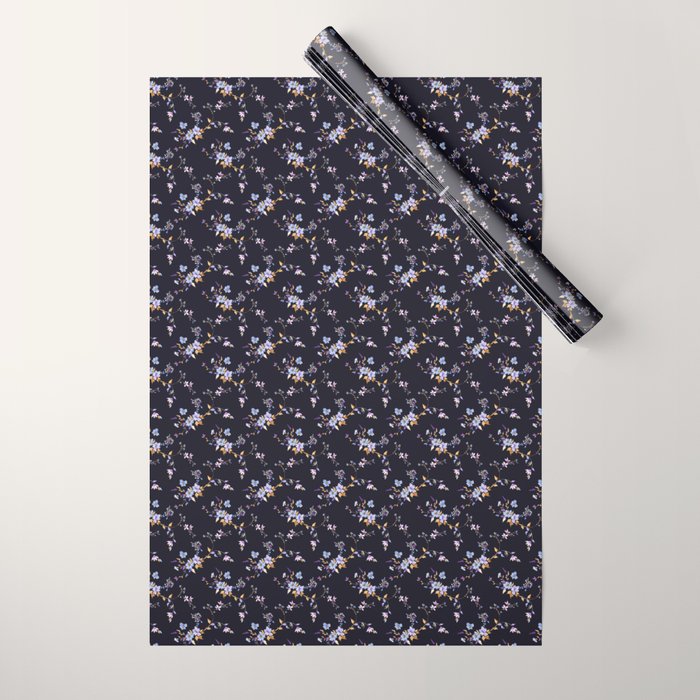Tossed Watercolor Wildflowers - Midnight Wrapping Paper Gallery Image 1