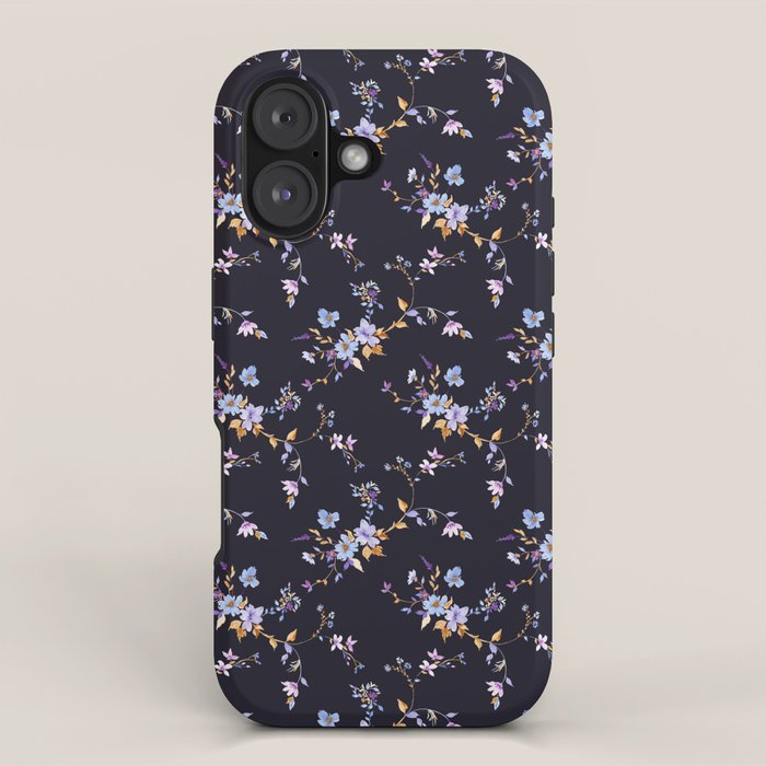 Tossed Watercolor Wildflowers - Midnight iPhone Case Gallery Image 1