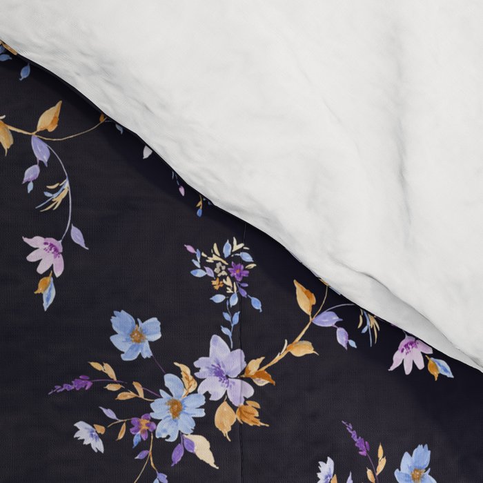 Tossed Watercolor Wildflowers - Midnight Comforter Gallery Image 4
