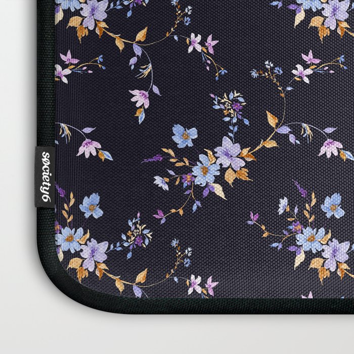 Tossed Watercolor Wildflowers - Midnight Laptop Sleeve Gallery Image 3