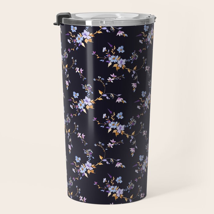 Tossed Watercolor Wildflowers - Midnight Travel Mug Gallery Image 3