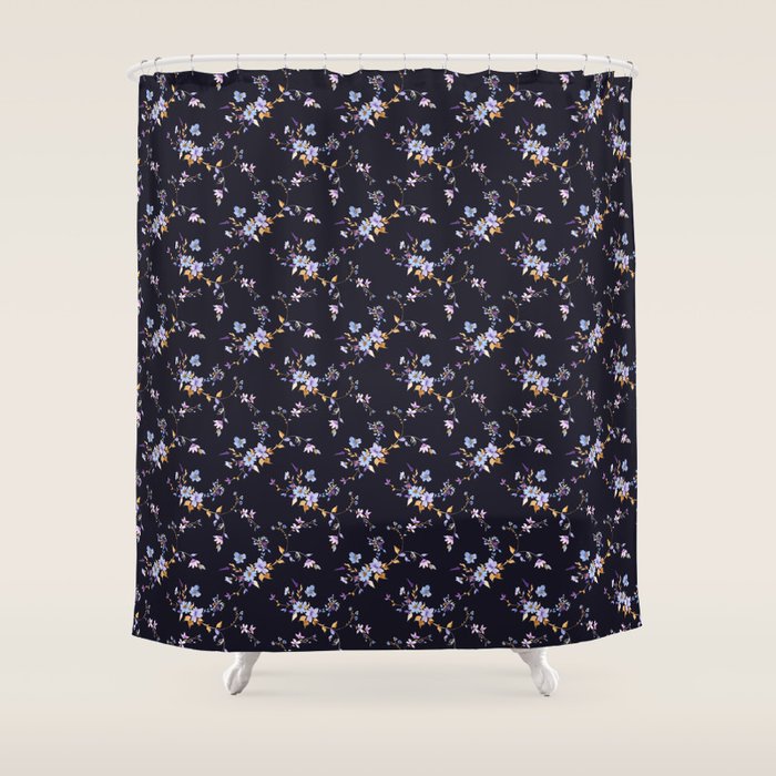 Tossed Watercolor Wildflowers - Midnight Shower Curtain Gallery Image 1
