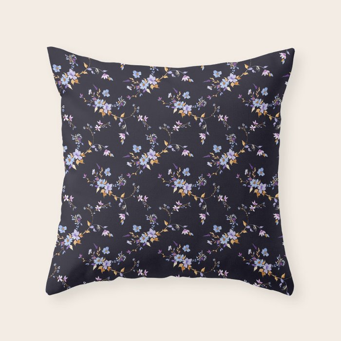 Tossed Watercolor Wildflowers - Midnight Throw Pillow Gallery Image 6