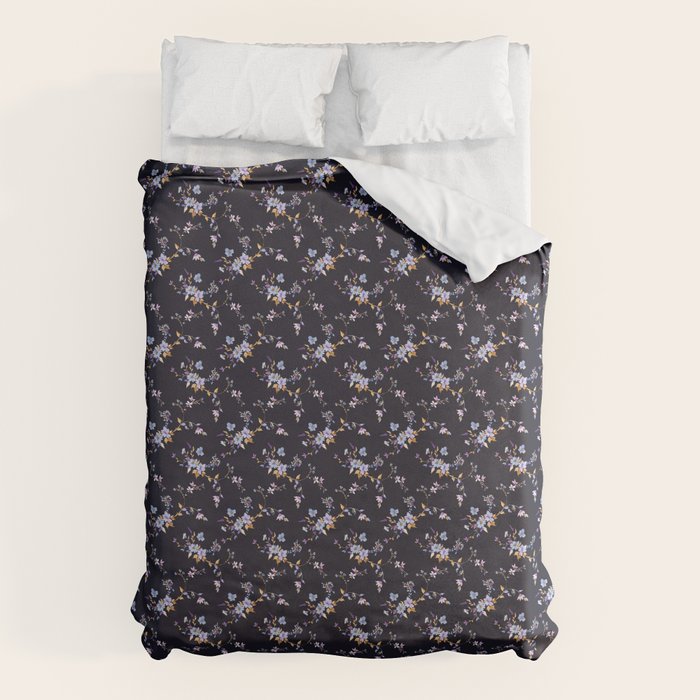 Tossed Watercolor Wildflowers - Midnight Duvet Cover Gallery Image 1