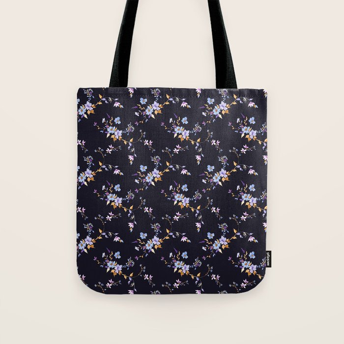 Tossed Watercolor Wildflowers - Midnight Tote Bag Gallery Image 1