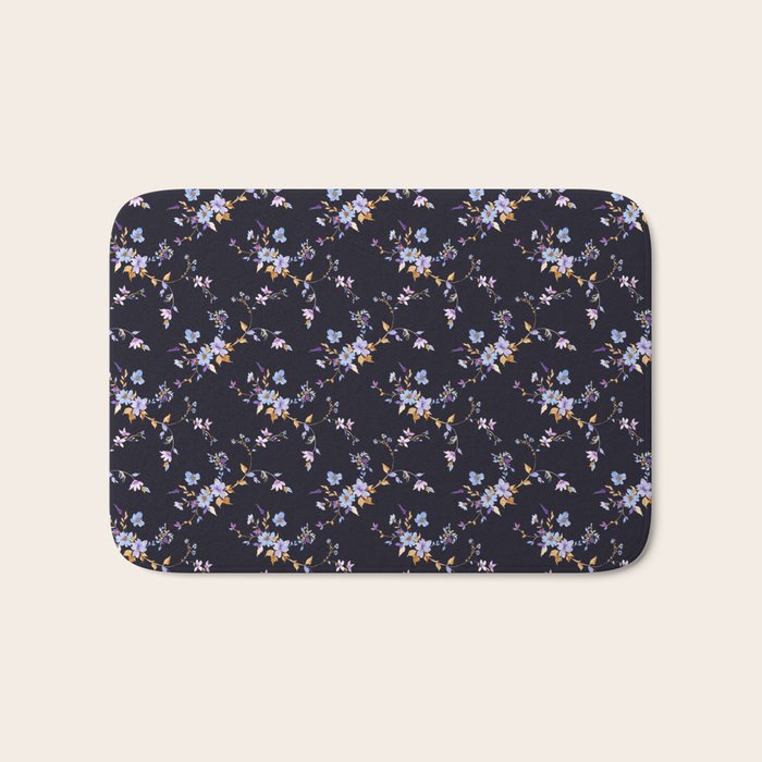 Tossed Watercolor Wildflowers - Midnight Bath Mat Gallery Image 1