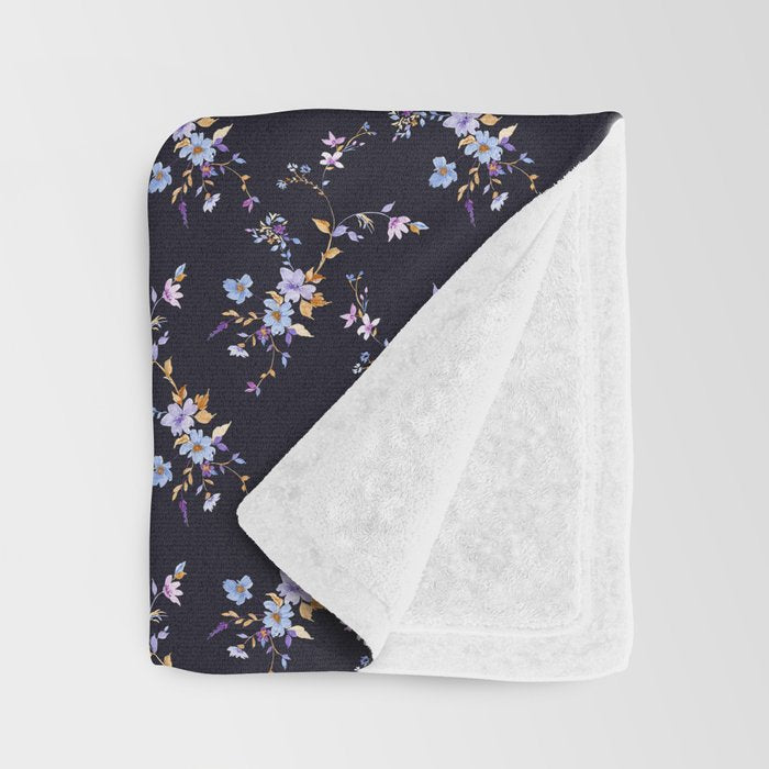 Tossed Watercolor Wildflowers - Midnight Throw Blanket Gallery Image 3