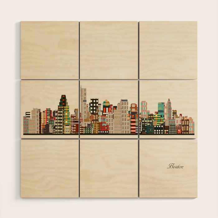 boston city skyline Wood Wall Art Gallery Image 1