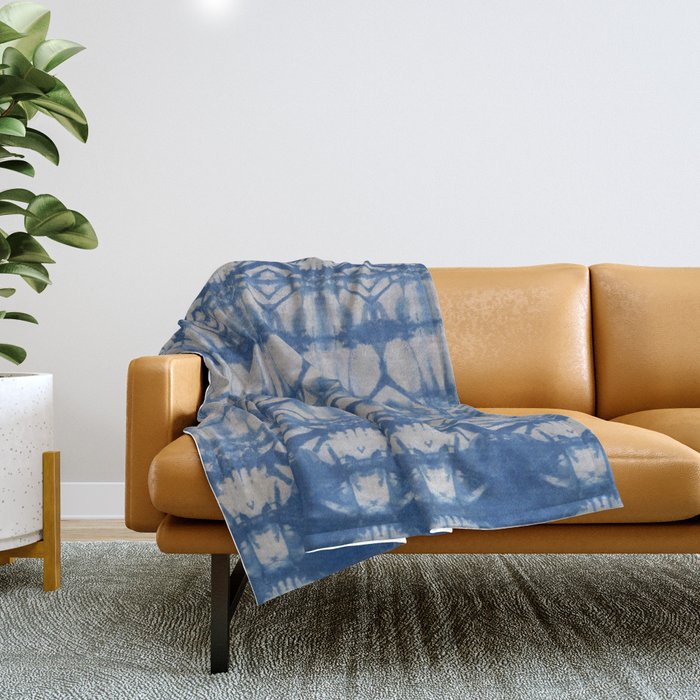 Natural Shibori Flowers Throw Blanket Gallery Image 1