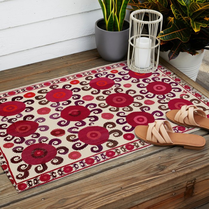 Samarkand  Southwest Uzbekistan Suzani Embroidery Print Outdoor Rug Gallery Image 2