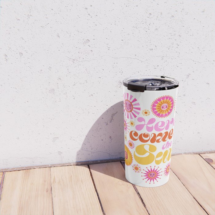 Here Comes the Sun - Pink and Yellow Travel Mug Gallery Image 4