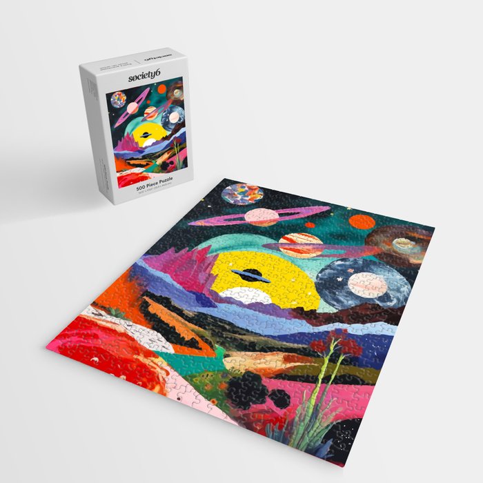 The Inner Space Landscape, Abstract Planets Painting Eclectic, Voyage Sun Moon Stars Voyage, Mountains Mars Bohemian Fantasy Jigsaw Puzzle Gallery Image 2