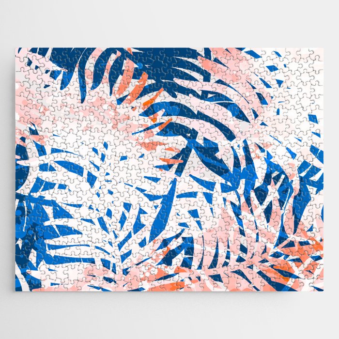 Tropical palms blue and coral Jigsaw Puzzle Gallery Image 1