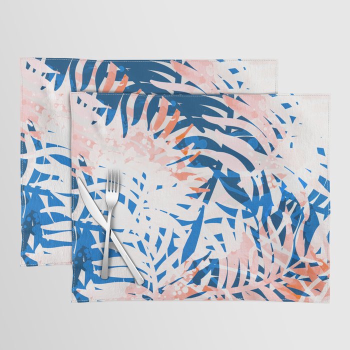 Tropical palms blue and coral Placemat Gallery Image 1