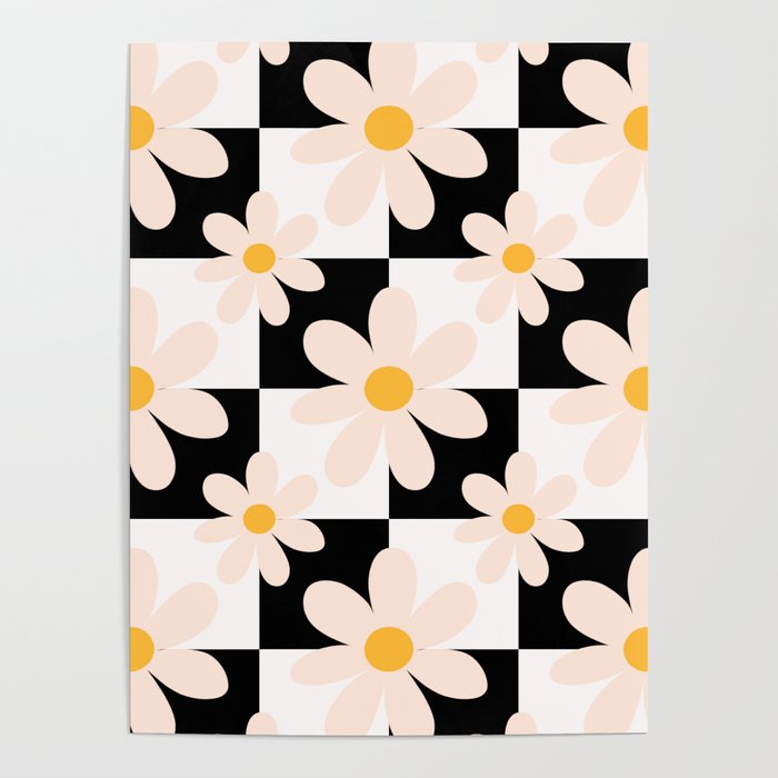 Black and White Checkered Daisy pattern  Poster Gallery Image 4