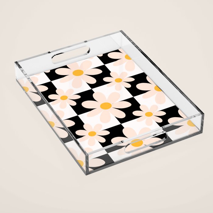 Black and White Checkered Daisy pattern  Acrylic Tray Gallery Image 1