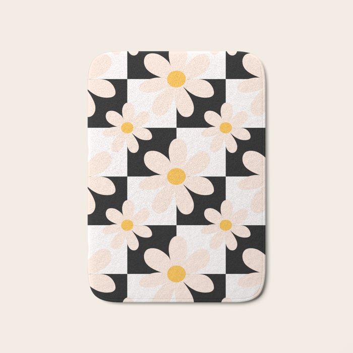Black and White Checkered Daisy pattern  Bath Mat Gallery Image 1