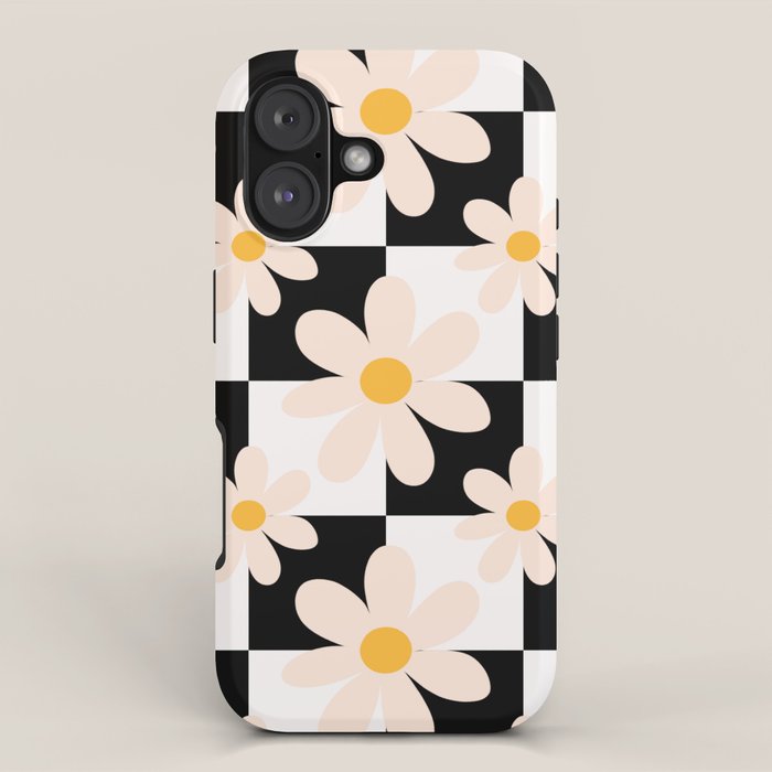 Black and White Checkered Daisy pattern  iPhone Case Gallery Image 1