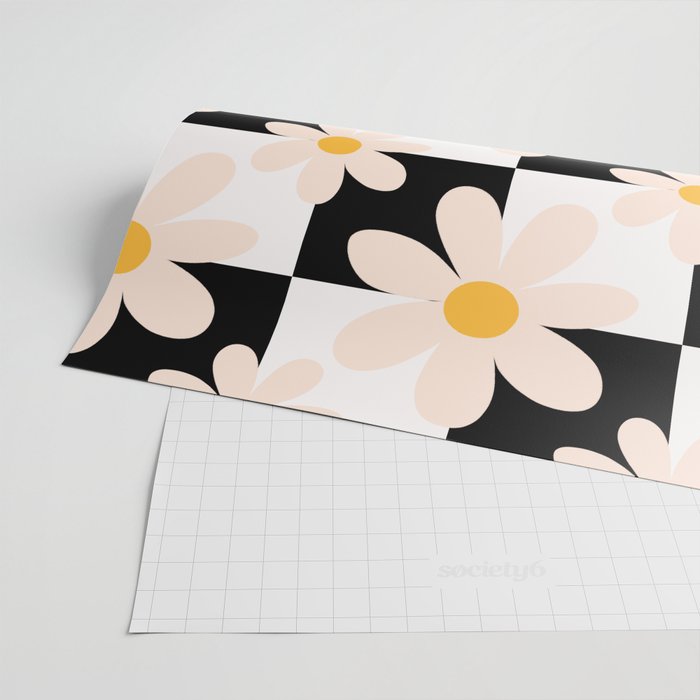 Black and White Checkered Daisy pattern  Wrapping Paper Gallery Image 2