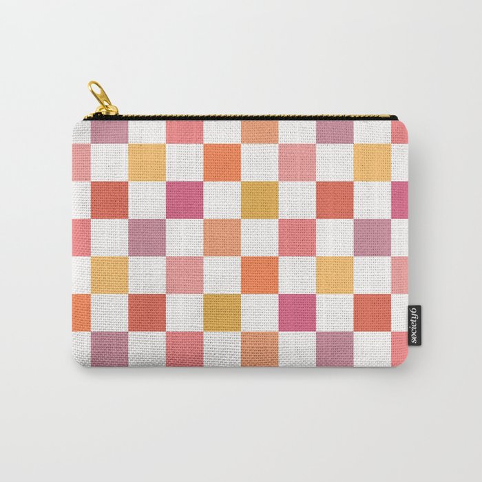 Orange, Pink & Yellow Checkered Pattern Carry All Pouch Gallery Image 1
