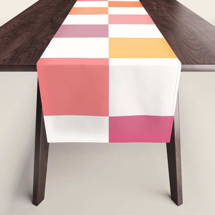 Orange, Pink & Yellow Checkered Pattern Table Runner Gallery Image 1