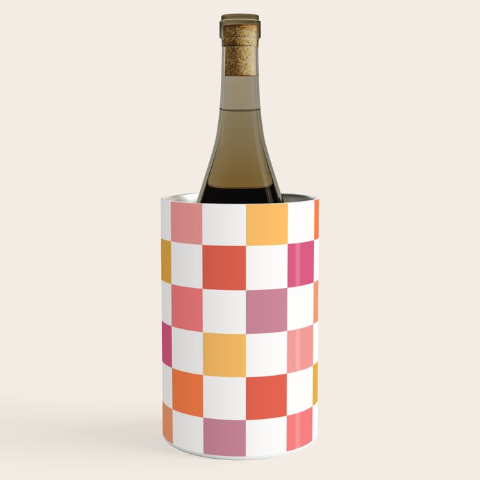 Orange, Pink & Yellow Checkered Pattern Wine Chiller Gallery Image 2