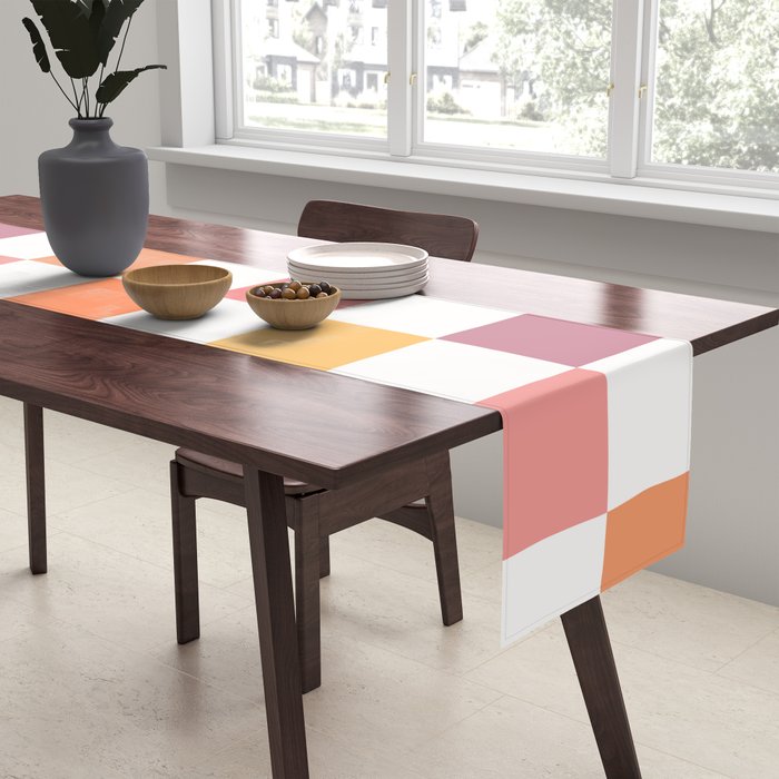 Orange, Pink & Yellow Checkered Pattern Table Runner Gallery Image 2