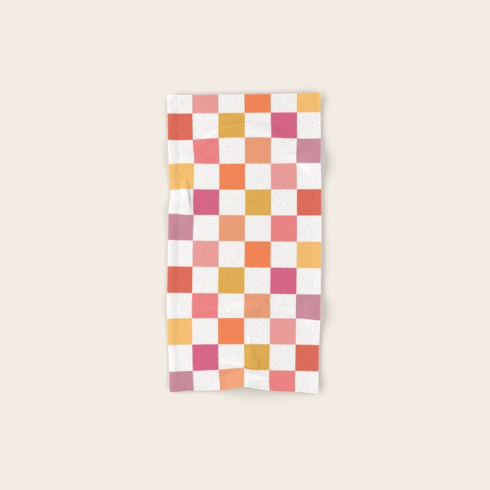 Orange, Pink & Yellow Checkered Pattern Bath Towel Gallery Image 1