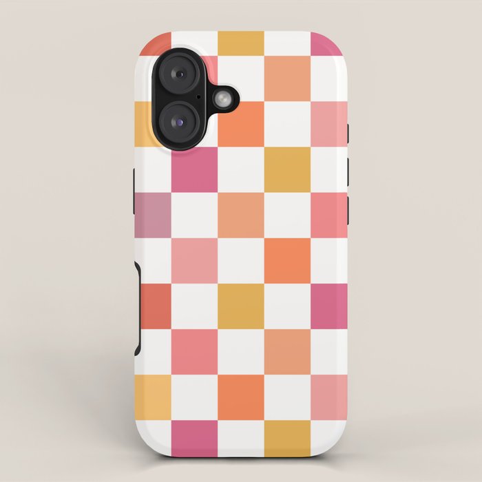 Orange, Pink & Yellow Checkered Pattern iPhone Case Gallery Image 1