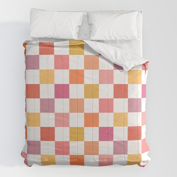 Orange, Pink & Yellow Checkered Pattern Comforter Gallery Image 2