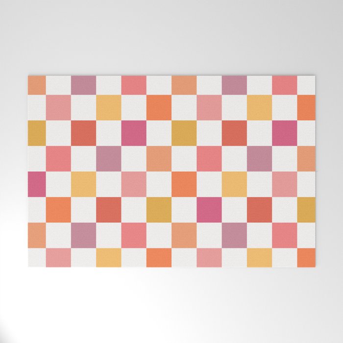 Orange, Pink & Yellow Checkered Pattern Welcome Mat Gallery Image 1