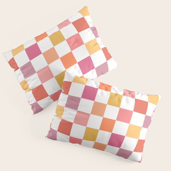 Orange, Pink & Yellow Checkered Pattern Pillow Sham Gallery Image 3