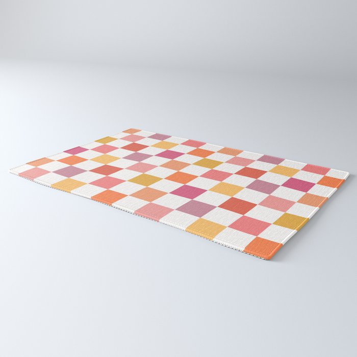 Orange, Pink & Yellow Checkered Pattern Rug Gallery Image 3