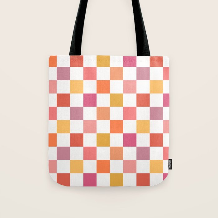 Orange, Pink & Yellow Checkered Pattern Tote Bag Gallery Image 1