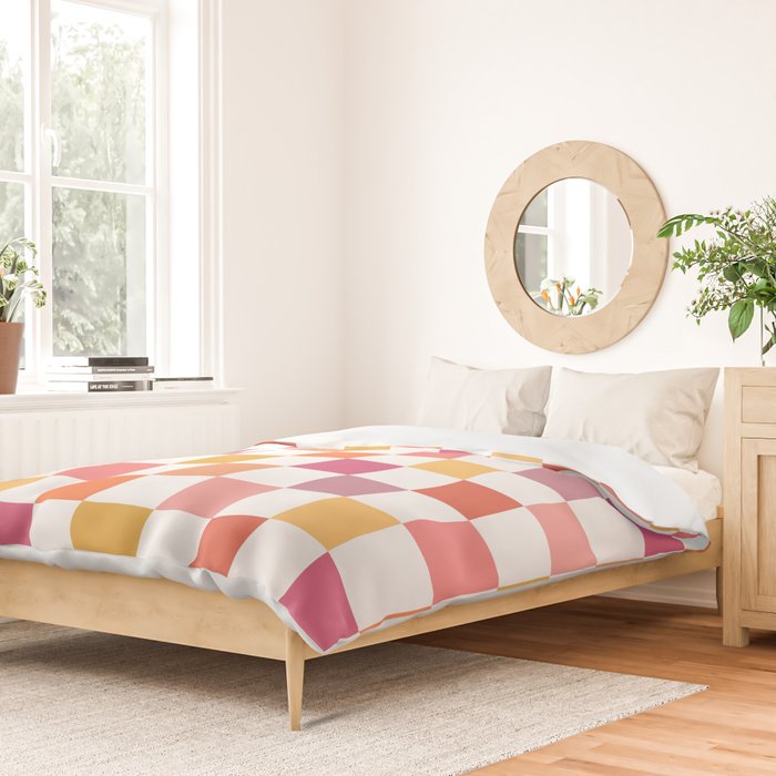 Orange, Pink & Yellow Checkered Pattern Duvet Cover Gallery Image 2