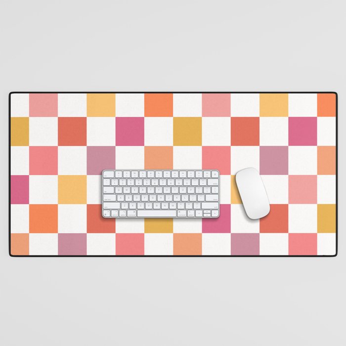 Orange, Pink & Yellow Checkered Pattern Desk Mat Gallery Image 1