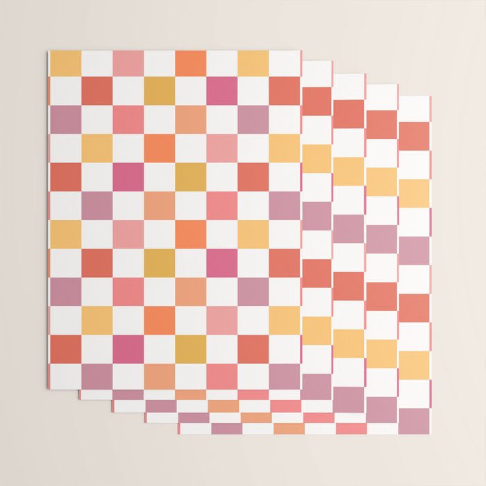 Orange, Pink & Yellow Checkered Pattern Wrapping Paper Gallery Image 3