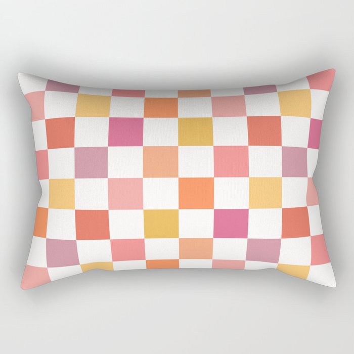 Orange, Pink & Yellow Checkered Pattern Rectangular Pillow Gallery Image 2