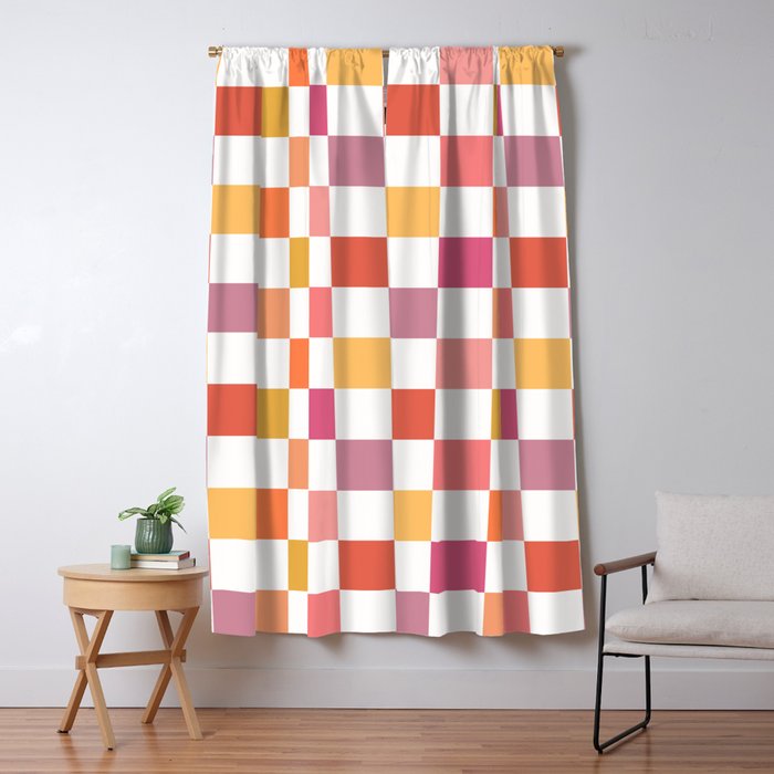 Orange, Pink & Yellow Checkered Pattern Window Curtain Gallery Image 5