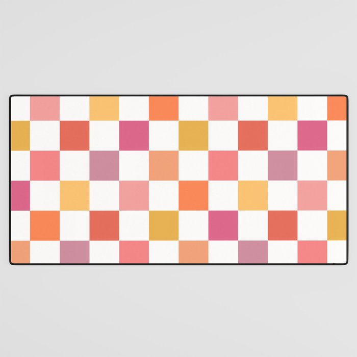 Orange, Pink & Yellow Checkered Pattern Desk Mat Gallery Image 3