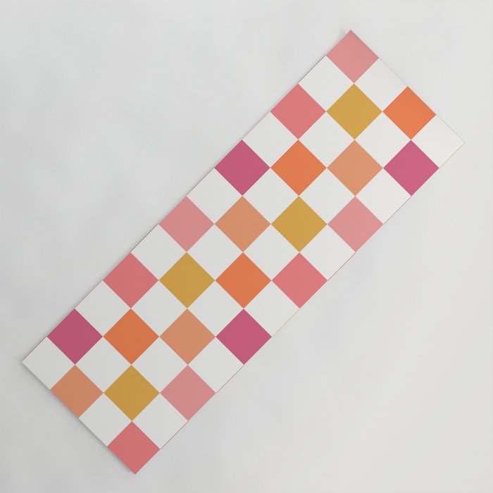 Orange, Pink & Yellow Checkered Pattern Yoga Mat Gallery Image 1