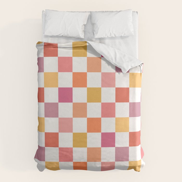 Orange, Pink & Yellow Checkered Pattern Duvet Cover Gallery Image 1